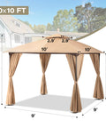 Arc Roof Patio Gazebo 10x10 Outdoor Canopy Tent With Curved Roof Design, Double Tier Top, Privacy Curtains, Khaki