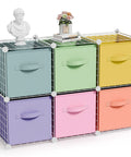 Six Cube Storage Organizer With Fabric Bins And Wire Grid Shelves Stackable Modular Units For Bedroom Living Room And Office