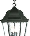Textured Black Outdoor Semi-Flush Mount Light with Clear Water Glass for Patio and Porch, 3-light fixture