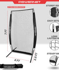 Portable Baseball And Softball Practice Net For Pitching And Hitting With I Screen Shield Pop Up Batting Cage Net Easy Two Minute Setup Backyard Outdoor Training Protects From Errant Throws For Right Or Left Handed Pitchers 7 Foot with dimensions shown.