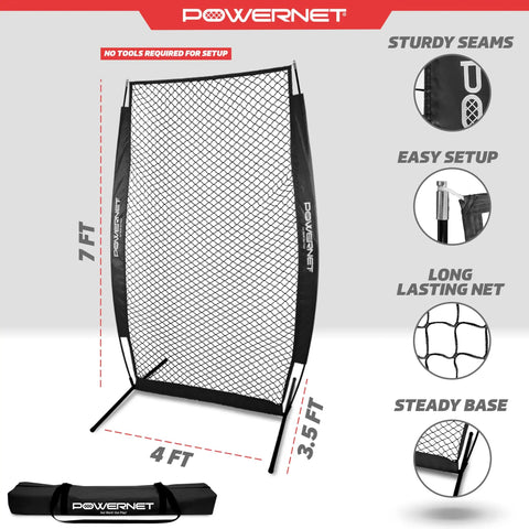 Portable Baseball And Softball Practice Net For Pitching And Hitting With I Screen Shield Pop Up Batting Cage Net Easy Two Minute Setup Backyard Outdoor Training Protects From Errant Throws For Right Or Left Handed Pitchers 7 Foot with dimensions shown.