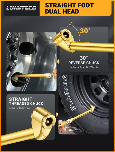2 Pack Heavy Duty Air Chuck Set With Dual Head And Ball Chuck 1/4 Inch NPT Closed Flow for inner and outer tire inflation