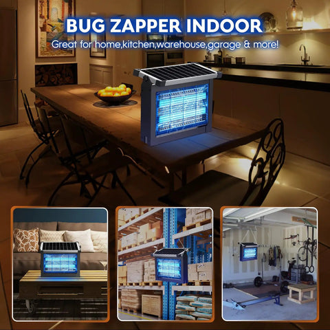 Solar Bug Zapper Outdoor Mosquito Killer 4500V Waterproof Portable Cordless Fly Trap for indoor spaces like kitchen and garage