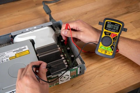 Hands Free Digital Multimeter For Auto And Home Troubleshooting, UL Certified, testing electronics with 10 Meg Ohm circuitry.