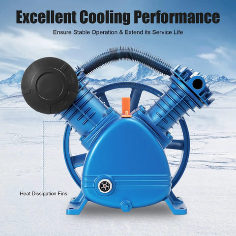 Heavy Duty Air Compressor Pump Head Upgrade 4KW 5.5HP V Type Double Cylinder Piston Motor Replacement Cast Iron Low Noise Fast Inflation 175Psi High Pressure Industrial Grade Reliable Performance