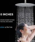 304 Stainless Outdoor Shower Kit In Brushed Nickel, High Pressure Shower System With Overhead Rainfall Shower, woman under water