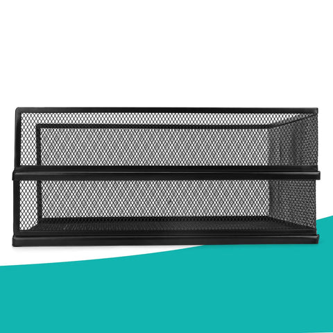 Black wire mesh letter trays desk file organizer two pack front load document trays for office supplies, stackable metal desk organizer.