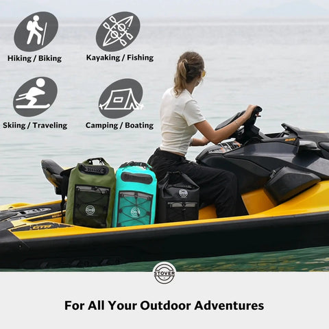 Waterproof Dry Backpack With Phone Case Large Floating Dry Bag For Kayaking Travel Hiking Fishing Camping And Beach Gear 5L To 55L Heavy Duty Roll Top Teal on jet ski