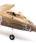UMX A 10 Thunderbolt II RC Airplane with carbon fiber reinforced fuselage visible, close-up of nose and landing gear detail.