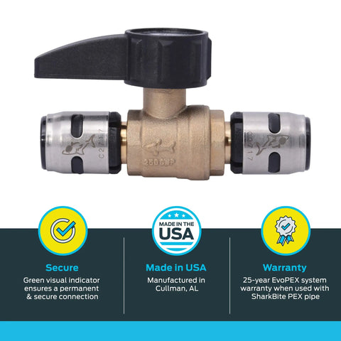 1/2 Inch EvoPEX Ball Valve With Push To Connect Plumbing Fitting For PEX Pipe, Water Shut Off Valve For Servicing And Repairs, Easy Install, Durable Brass Body, Model K22222Z