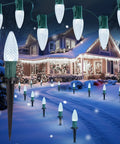 100 Pack Pure White C9 LED Christmas Light Bulbs, Dimmable And Shatterproof, E17 Base illuminating outdoor snowy house