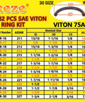 Viton O Ring Assortment Kit 382 Pcs SAE 30 Sizes Brown O Ring Set For Engines Pumps Cylinders Plumbing Pro Grade DIY High Temp