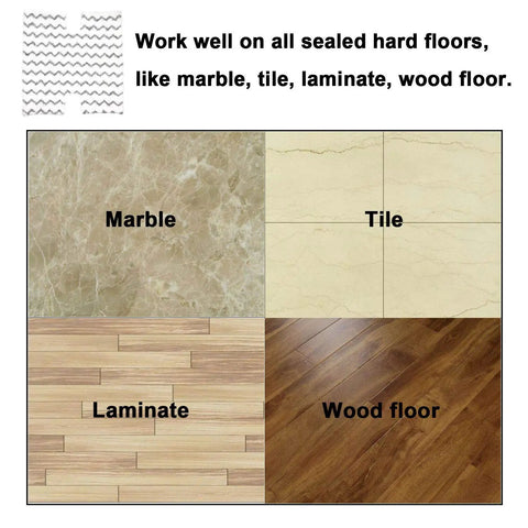 Comparison of sealed hard floors: marble, tile, laminate, and wood, suitable for Three Pack Dirt Grip Microfiber Steam Mop Replacement Pads.