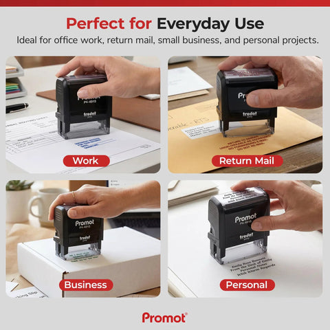 Go To 4 Line Self Inking Stamp For Names And Addresses, Personalize Font And Ink Color, Bold Lines for mail and office use