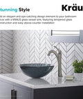 Round Clear Black Glass Vessel Sink For Bathroom, 14 Inch Above-Counter Design with faucet on marble countertop