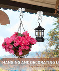 Two 2-inch neodymium magnets with lifting eye bolts; chrome finish used to hang a planter basket and lantern.