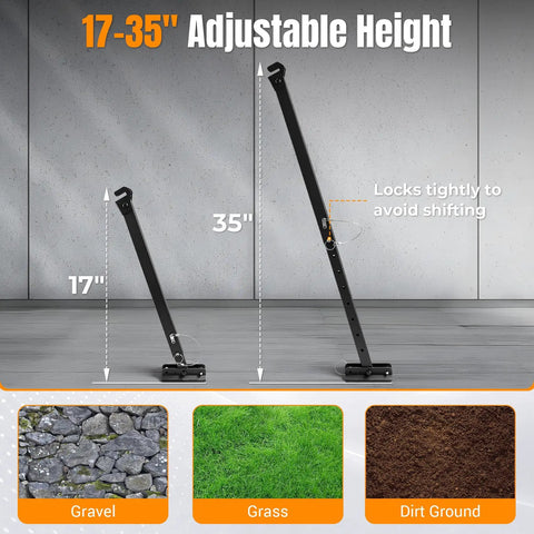 Take The Wobblies Straight Out Your Rig With Heavy Duty Rv Stabilizer Legs Using Ratchet Tension On I Beam Mounts showing adjustable height from 17-35 inches.