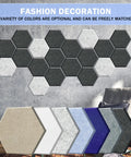 Twelve Pack Hexagonal Acoustic Panels Peel Stick Sound Dampening Foam Tiles arranged on a wall, showcasing various colors for home studio decor.