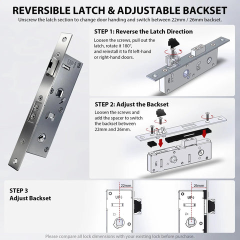 Reversible Latch & Adjustable Backset assembly instructions for Tough As Nails Brass Storm And Screen Door Handle Set.
