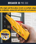 Breaker ID Pro 300 Electrical Circuit Breaker Finder Kit With Transmitter Receiver And Adapters in use on circuit panel