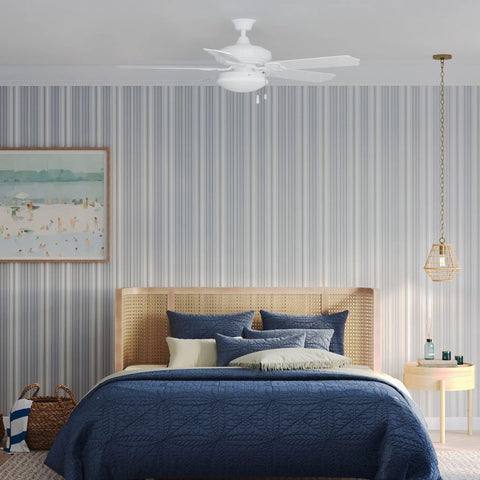Bedroom with AirPro Ceiling Fan Light Kit For Modern Transitional Ceiling Fans With Wide Opal Glass Diffuser, white finish.