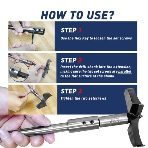 How to use Seven Inch Long Forstner Drill Bit Extension For Three Eighths Round Or Hex Shaft with step-by-step guide.
