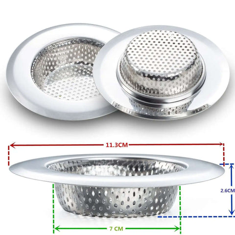 Two Pack Stainless Steel Kitchen Sink Strainer Set With Large Wide Rim Four Point Five Inch Diameter Micro Perforated Two Millimeter Holes