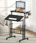Split Top Rolling Standing Desk With Adjustable Height From 28 To 45 Inches Manual Lift Mobile Laptop Desk On Wheels