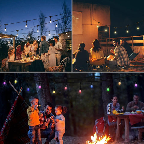 Smart Color Changing Outdoor String Lights 24ft LED Flat Wire 2.4Ghz WiFi Enabled illuminating outdoor gatherings and settings.
