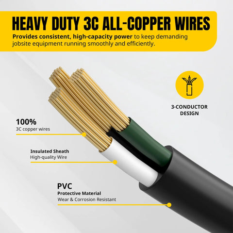 Heavy Duty 20 Foot Welding Cord With Lighted 6 50 NEMA Plug 8 AWG 3 Conductors for Portable Welders ETL Approved