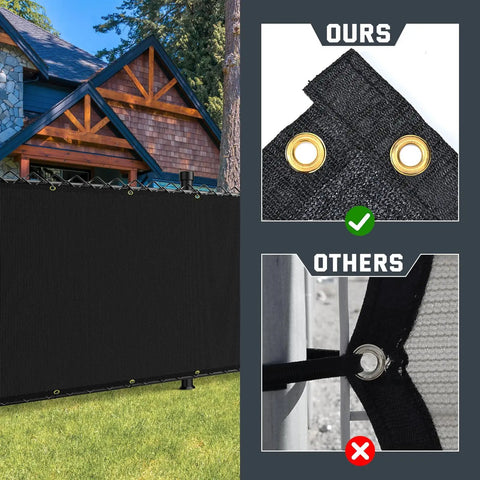 Chain Link Fence Privacy Screen 6 By 50 Feet, 90 Percent Privacy Outdoor Fence Cover With Brass Grommets installed in backyard