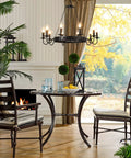 Black Industrial Wagon Wheel Chandelier Pendant Light For Kitchen Rustic Farmhouse Round Candle Style 10 Lights in dining room