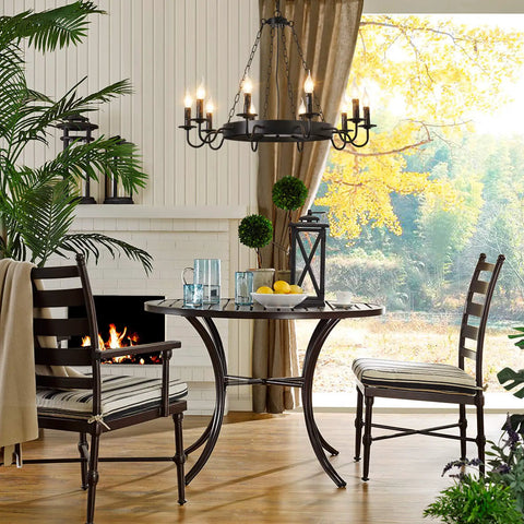 Black Industrial Wagon Wheel Chandelier Pendant Light For Kitchen Rustic Farmhouse Round Candle Style 10 Lights in dining room
