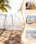 Clear Transparent Bubble Tent For Four People, Portable Camping Dome on beach with 360 Degree View, showing breathable windows and space