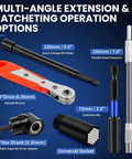 Components of All In One 86 Piece Magnetic Impact Nut Driver And Bit Set with SAE and metric sizes, including ratchet wrench and extensions.