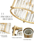 Close-up of a Crystal Semi Flush Mount Chandelier With Gold Finish Open Cylinder Frame Enclosing Clear Crystals Modern Ceiling Light Fixture