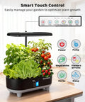 16 Pod Vertical Hydroponics Grow System for Indoor Garden Dope Kit With LED showing smart touch control and fresh herbs