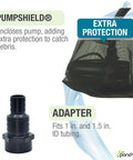 Waterfall Pond Pump 2300 GPH With Anti Clog Technology shown with PumpShield and adapter for extra debris protection and easy assembly.