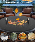 Round 38 Inch Fire Pit Lid Cover With Rust Resistant Powder Coated Steel, Two Wooden Handles, Weatherproof All Seasons
