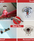 The Top Shelf Game Changer Fire Sprinkler Shutoff Multi Tool Stops Accidental Water Damage And Yanks FDC Caps Quick, showing various sprinkler heads.