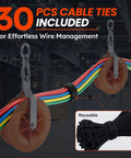 Two Pack Heavy Duty Cable Pulley Featuring A 360 Degree Swivel Ring And Anti Friction Bearing For Smooth As Butter Operation With Rust Resistant Bracket Chamfered Edges Protect Your Lines During Everyday Rigging Tasks, includes 30 reusable cable ties for wire management.
