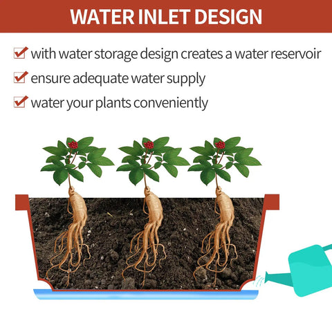7 Pack Window Box Planters, 17 Inch Rectangular Plastic Flower Pots With Saucers For Indoor Outdoor Garden, showing water inlet design
