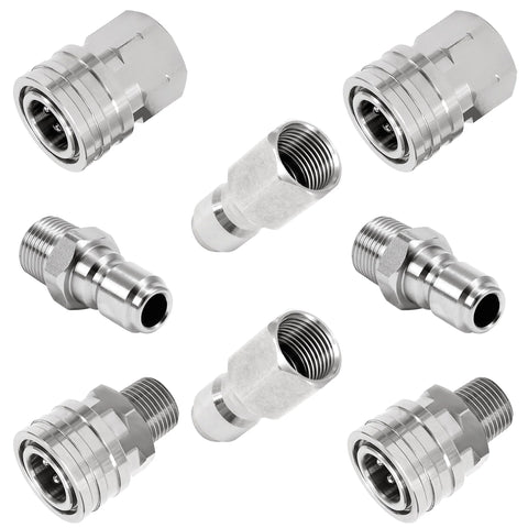 RIDGE WASHER 8‑pc stainless steel pressure washer quick-connect adapters set with 3/8 in NPT male and female fittings