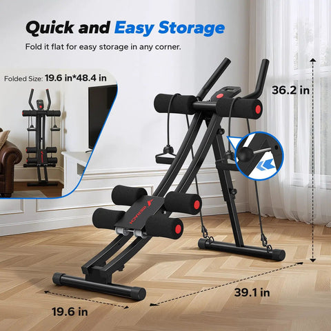 Adjustable Dual Track Ab Machine For Home Gym Core Training And Cardio Fat Burn To Sculpt A Slim Waist. Folded size 19.6 x 48.4 in.