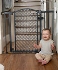 Walk Through Baby And Pet Gate Easy To Use For Doorways And Stairways No Drill Pressure Mount Adjustable in doorway with baby.