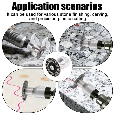 Compact 40mm diamond engraving blade in use for stone finishing, part of Sweet Cuts Every Time With Hella Tough 40Mm Mini Diamond Engraving Blades Featuring 5/8 Inch 11 Thread Flange And Mounting Bolts For Marble Granite Ceramic Stone.