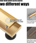 36 Inch Linear Shower Drain With Tile Insert Grate SUS304 Stainless Steel Floor Drain Adjustable Leveling Feet Hair Filters Waterproofing No Fuss Easy Install Durable Drainage Solution For Modern Bathrooms And Showers shown in two configurations