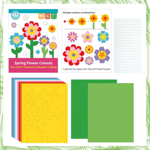 482 Piece DIY Flower Cutouts Set With Colorful 2 Sided Cardstock Flowers Die Cuts And Glue Points for kids crafts