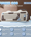 Wireless 98 Key Mechanical Keyboard Offering A Super Cute Cake Inspired Design With Dedicated Numpad Choco Candy Switches Compact Form Factor.