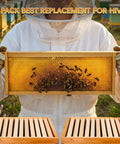 Beekeeper holding Bulk 20 Pack Black Beehive Medium Frames Unassembled, Wooden Frames With Plastic Beeswax Coated Foundations